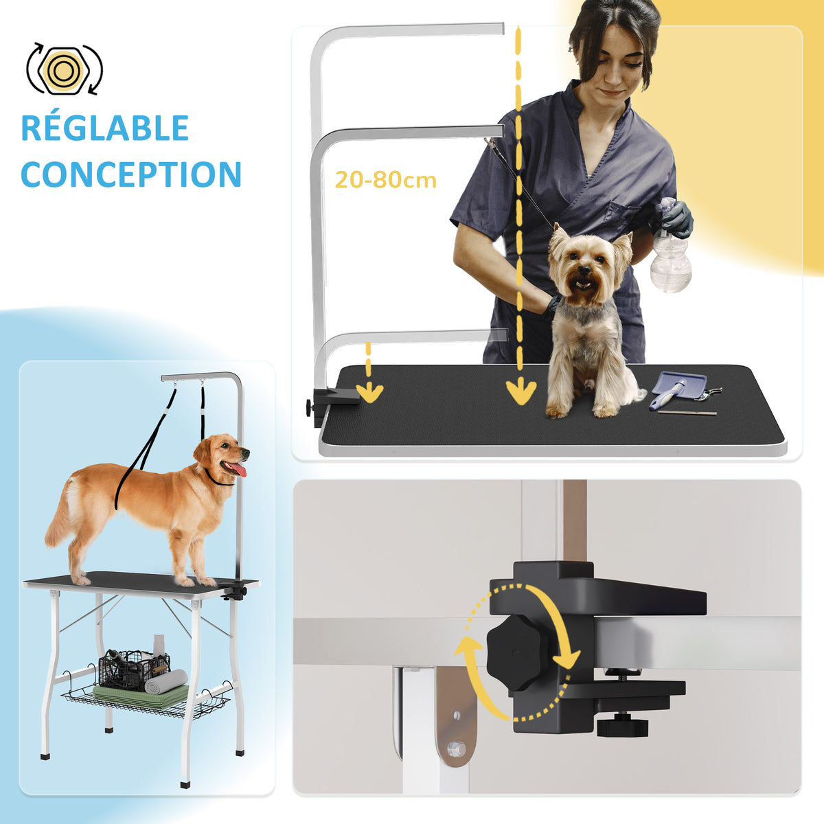 Table de toilettage pour chien pliante plateau antidérapant en caoutchouc avec 2 sangles 90 x 60 x 76 cm noir-3