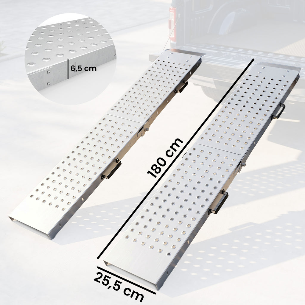 Lot de 2 Rampes de Chargement Pliantes avec Poignées et Surface Antidérapante, Charge Max. 400 kg, 180 x 25,5 cm, Argent-2