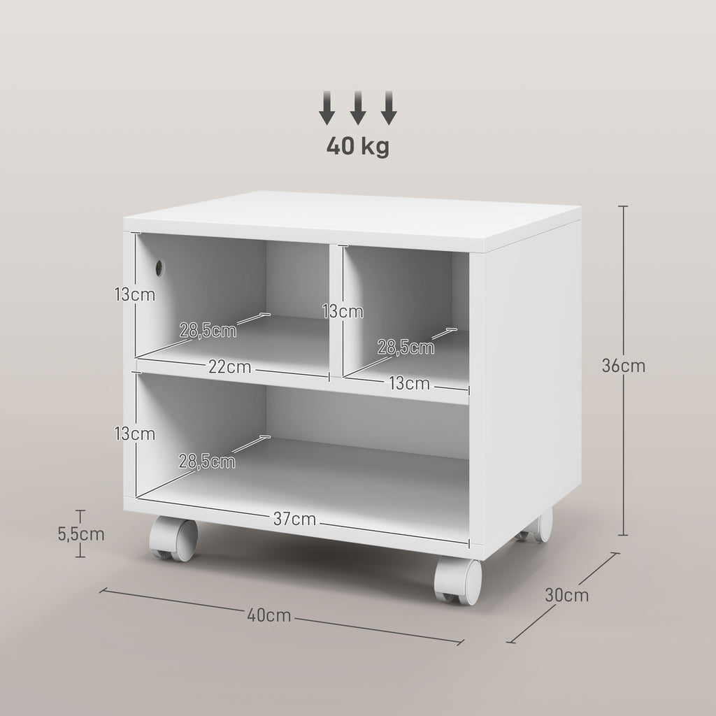 Support d'imprimante meuble de rangement bureau caisson 4 compartiments ouverts 40L x 30l x 36H cm blanc-2