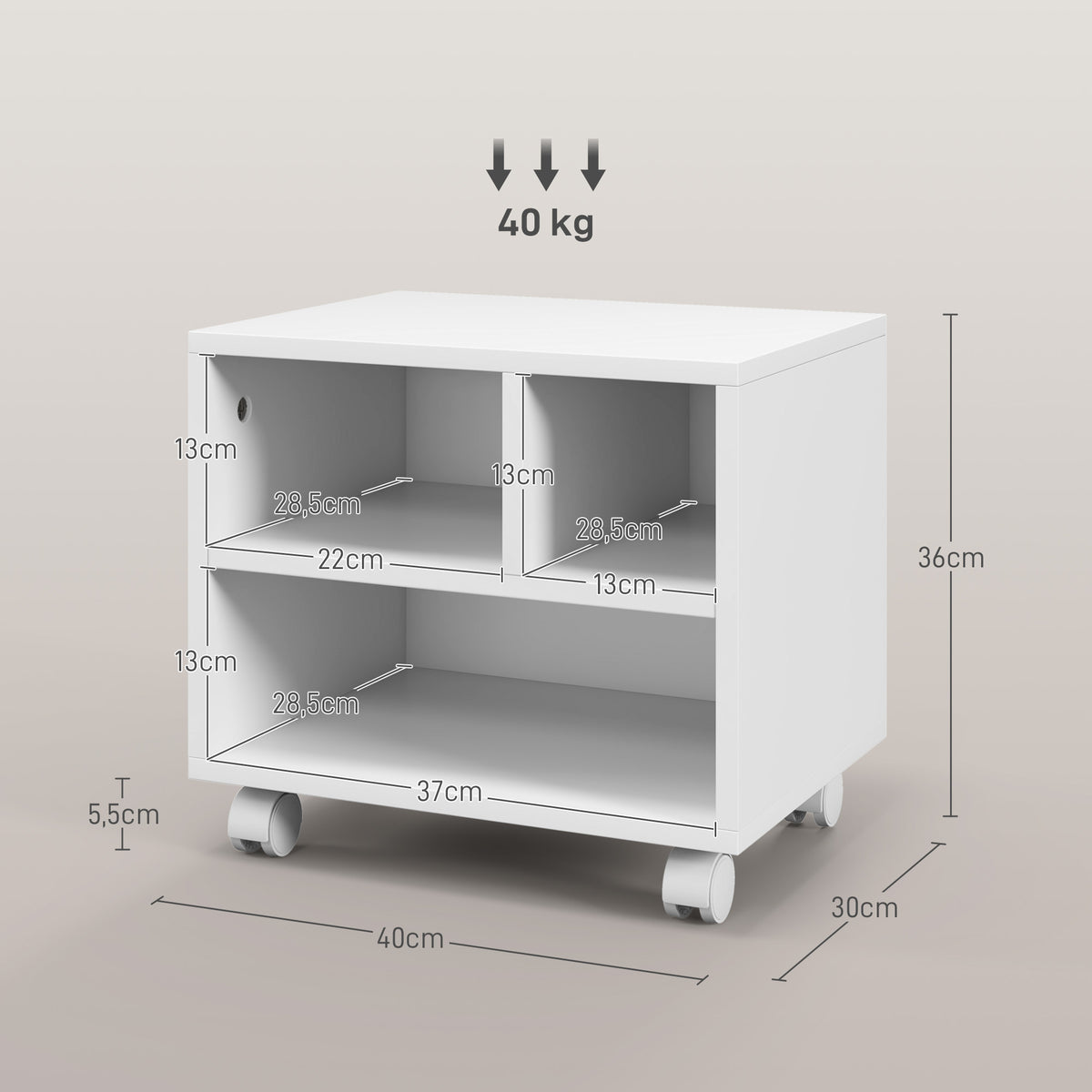 Support d'imprimante meuble de rangement bureau caisson 4 compartiments ouverts 40L x 30l x 36H cm blanc-2