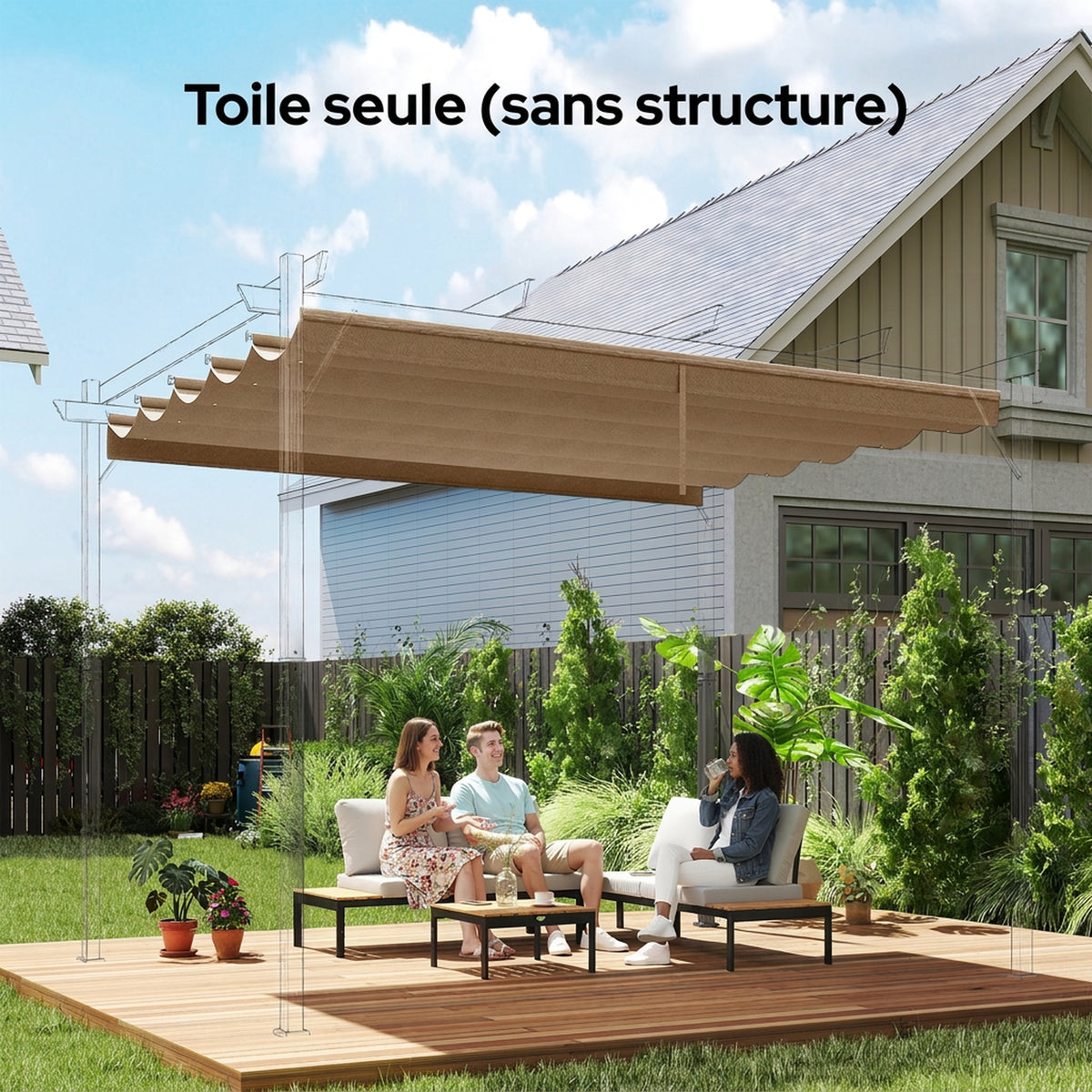 Toile de Toit pour Pergola Tonnelle Rétractable de 3 x 3 m - Toile Uniquement 250 x 255 cm, Ecru-1
