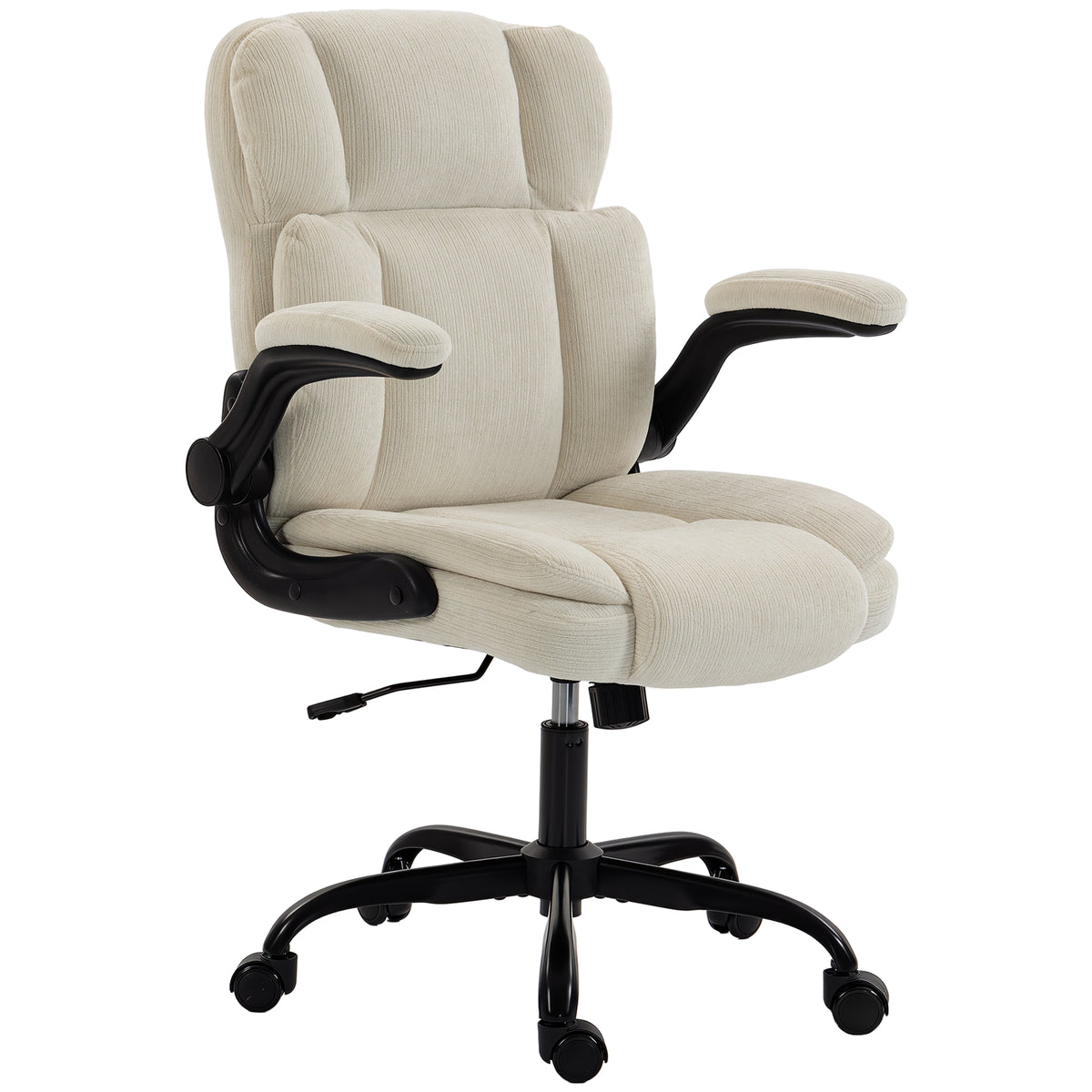Chaise de Bureau Ergonomique en Chenille, Fonction Bascule, Accoudoirs Relevables, Hauteur Réglable, 70x67x108cm, Beige-0