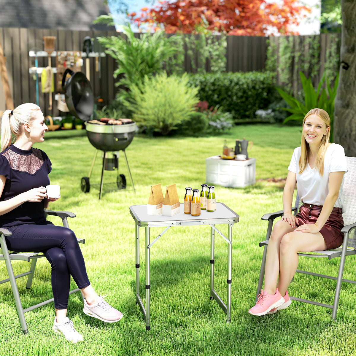 Table Pliante Table de Camping Table de Jardin Hauteur réglable Aluminium MDF Blanc-7