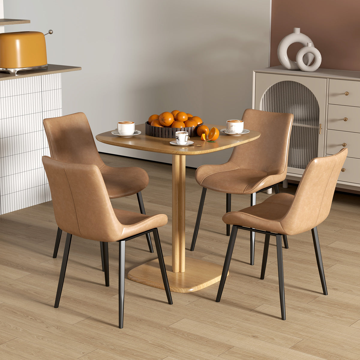 Table à manger pour 4 personne table de cuisine style moderne avec plateau aspect bois, 70 x 70 cm, bois naturel-1
