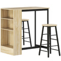 Ensemble table de bar avec tabourets, compartiments ouverts, étagère réglable et repose-pieds, chêne et noir-0