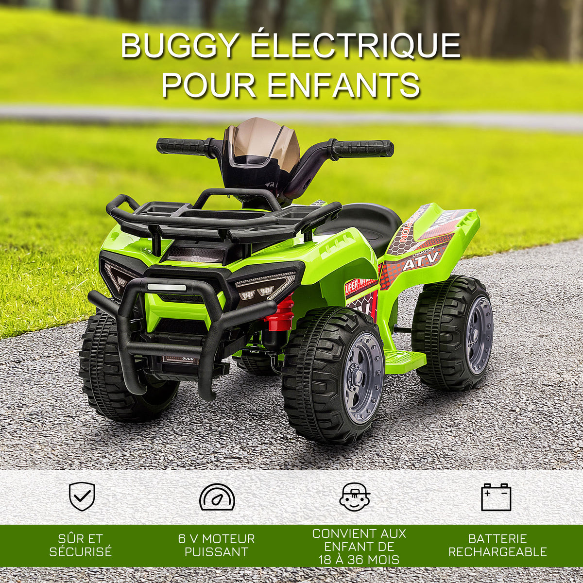 Quad buggy voiture électrique enfant quad électrique 18-36 mois 6 V 2 Km/h max. vert-3
