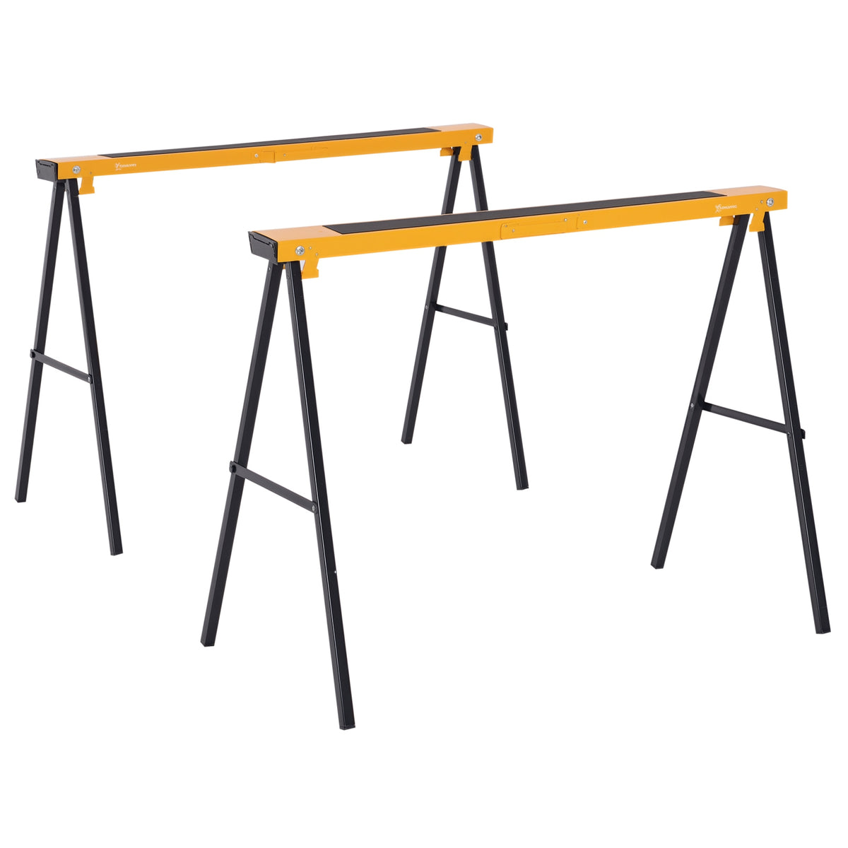 Lot de 2 tréteaux pliables compactes poignée transport dim. 100L x 50l x 76H cm surface antidérapante métal noir jaune-0
