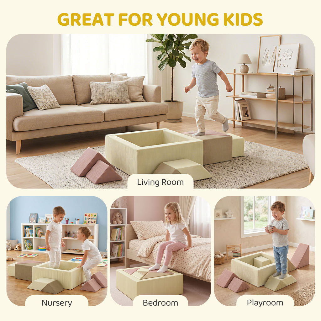 Parcours motricité bébé 9PCS avec piscine à balles, module en mousse souple avec housse en velours côtelé, multicolore-7