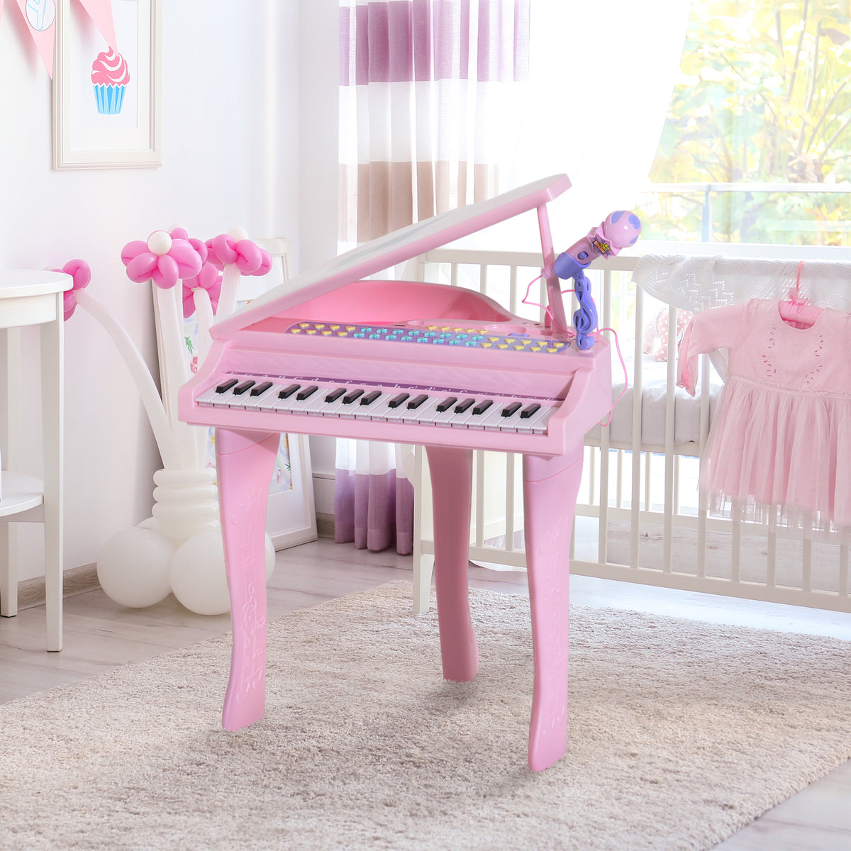 Piano à Queue électronique 37 Touches Multifonctions avec Micro Haut Parleur Rose-9