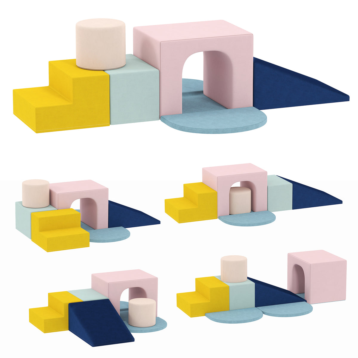 Parcours motricité bébé jouet d'escalade modulable 8 pièces housse lavable en velours 51 x 40 x 40 cm multicolore-0