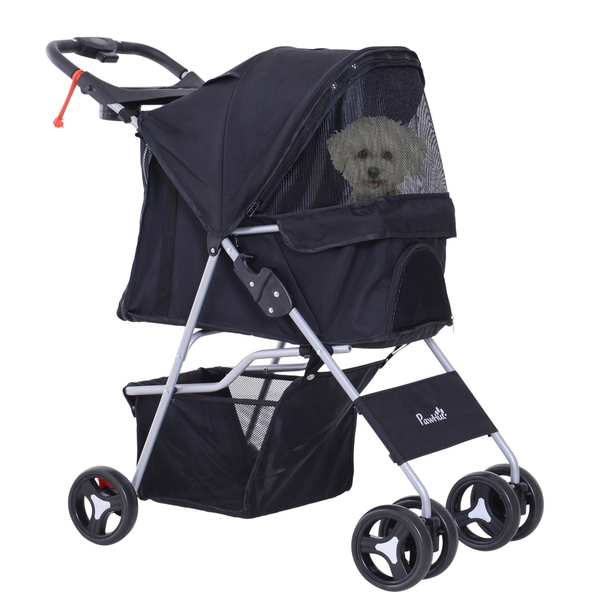 Poussette Buggy pour Chiens 77L x 45l x 99,5H cm Pliable Imperméable Tissu 600D Oxford 4 Roues Noir-0