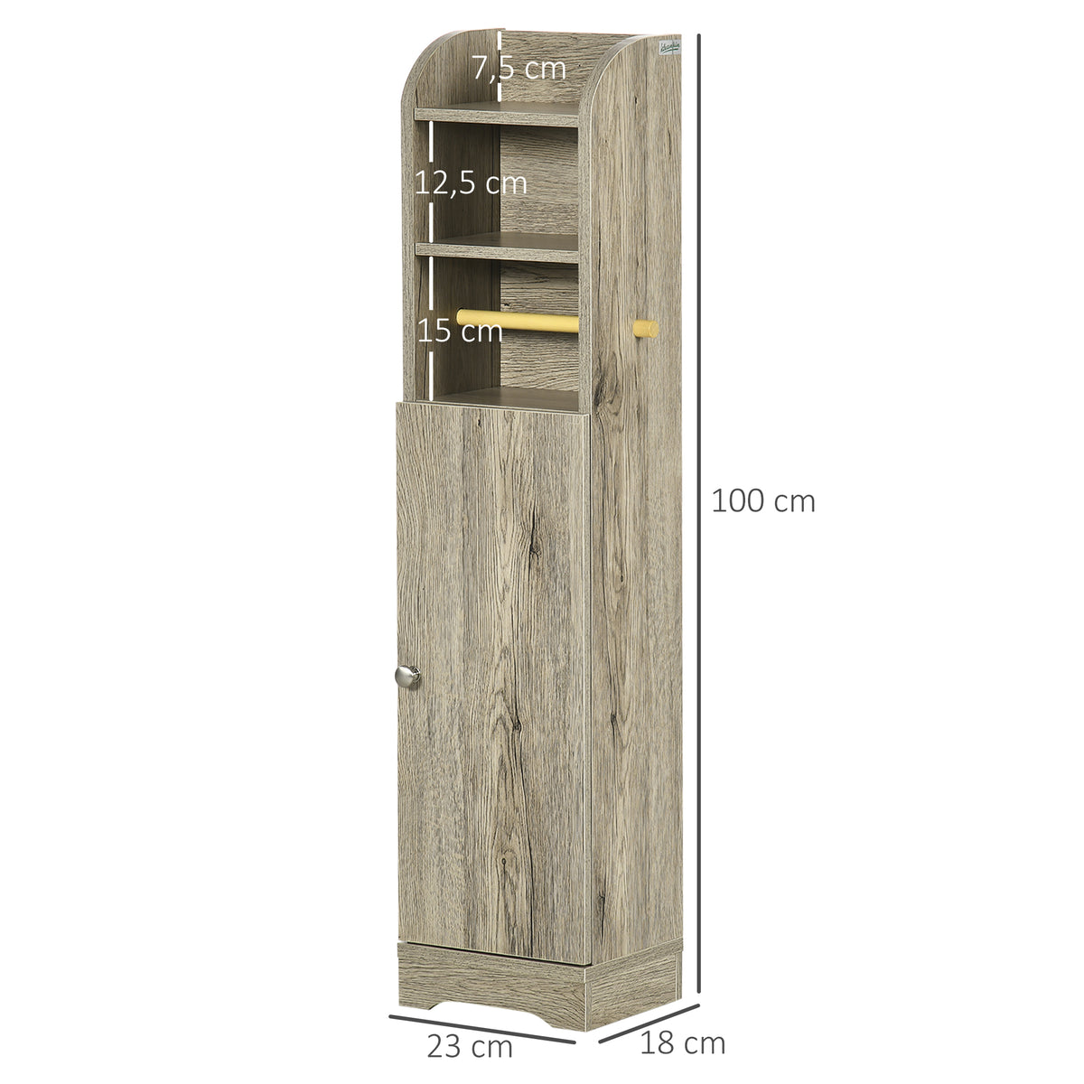 Meuble bas de salle de bain 1 étagère supérieure ouverte 2 compartiments et 1 placard 23 x 18 x 100 cm gris-2