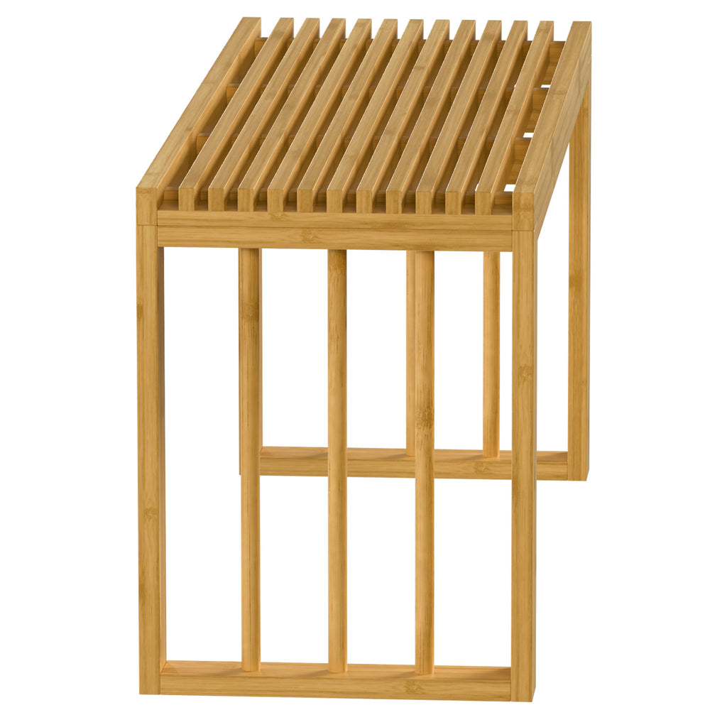 Banc à Chaussures en Bambou, Banc d'Entrée Sans Dossier, Assise en Bois Ajourée, 90 x 33 x 43 cm, Bois Naturel-8
