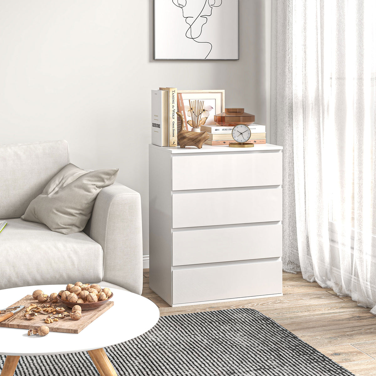 Commode 4 tiroirs meuble de rangement sans poignées design minimaliste 60 x 40 x 80 cm blanc-6