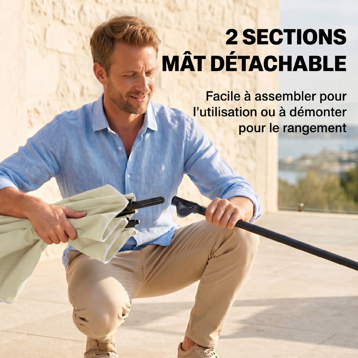 Parasol de jardin Parasol droit rectangulaire inclinable alu métal polyester haute densité 2 x 1,3 m beige clair-6