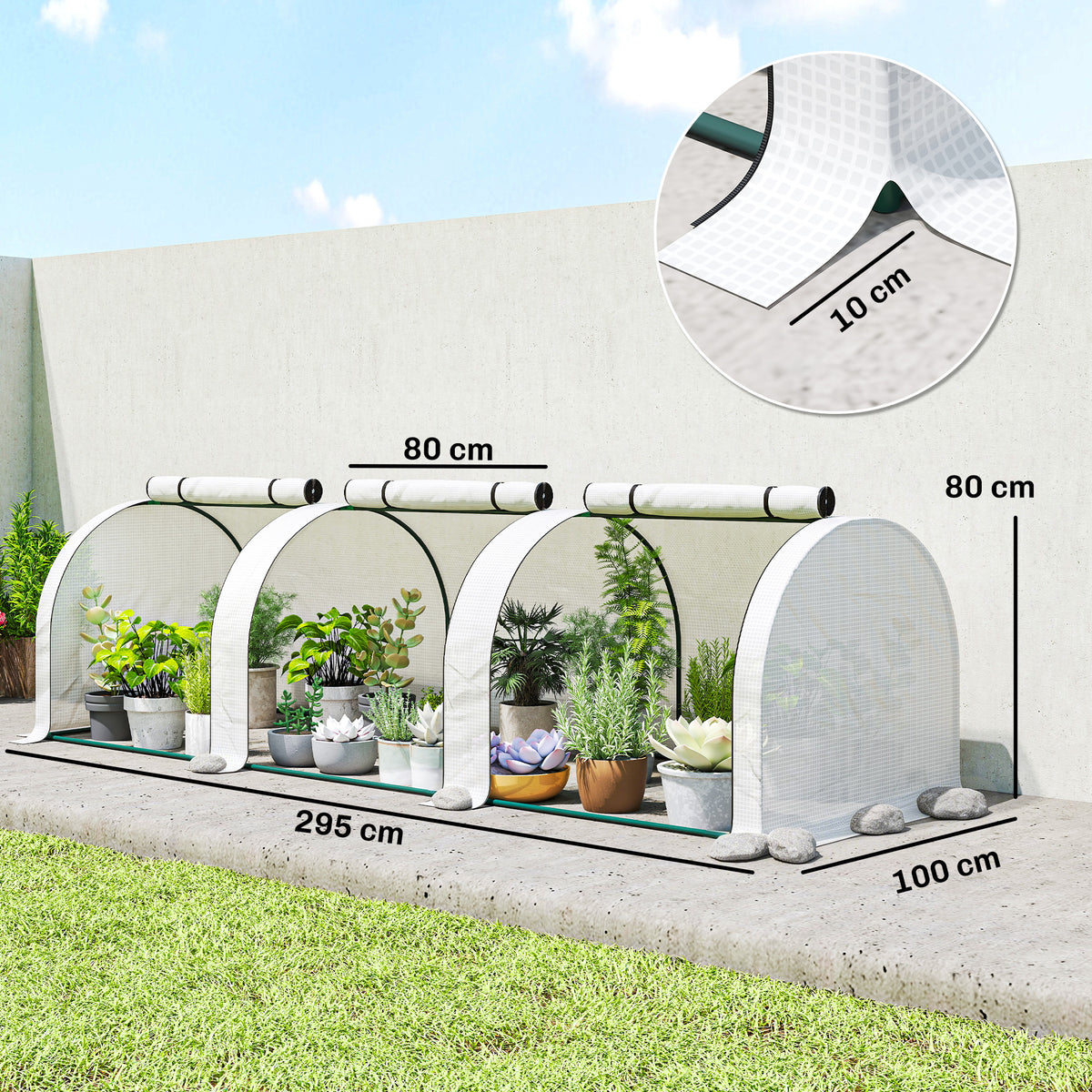 Mini Serre de Jardin Serre à tomates 3L x 1l x 0,8H m Acier PE Haute densité 140 g/m² Anti-UV 3 fenêtres Blanc-2
