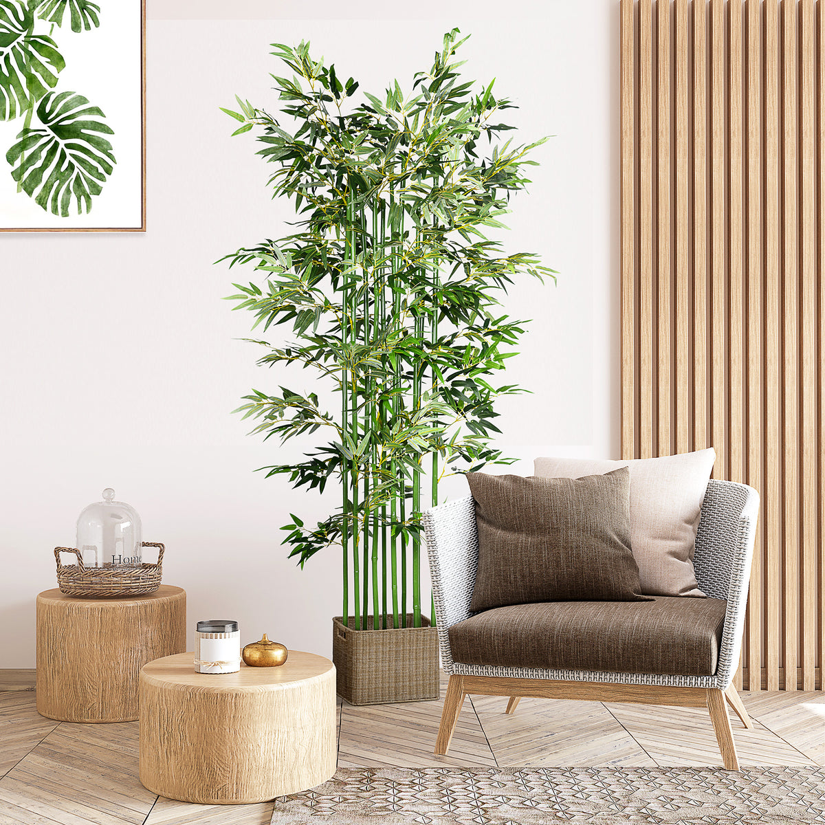 Bambou Artificiel 180 cm, Feuilles Réalistes et Pot en Bois de Pin, Facile à Nettoyer, pour Maison Bureau, Vert-1