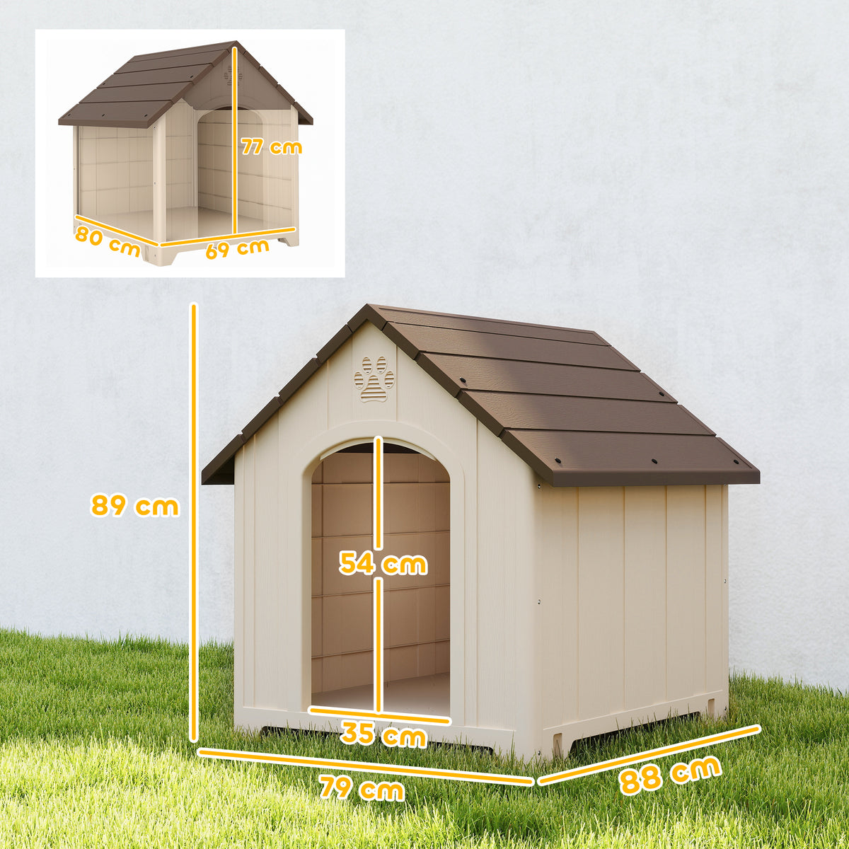 Niche pour chien extérieur, maison chien en polypropylène imperméable, ventilé, plancher surélevé, beige-2