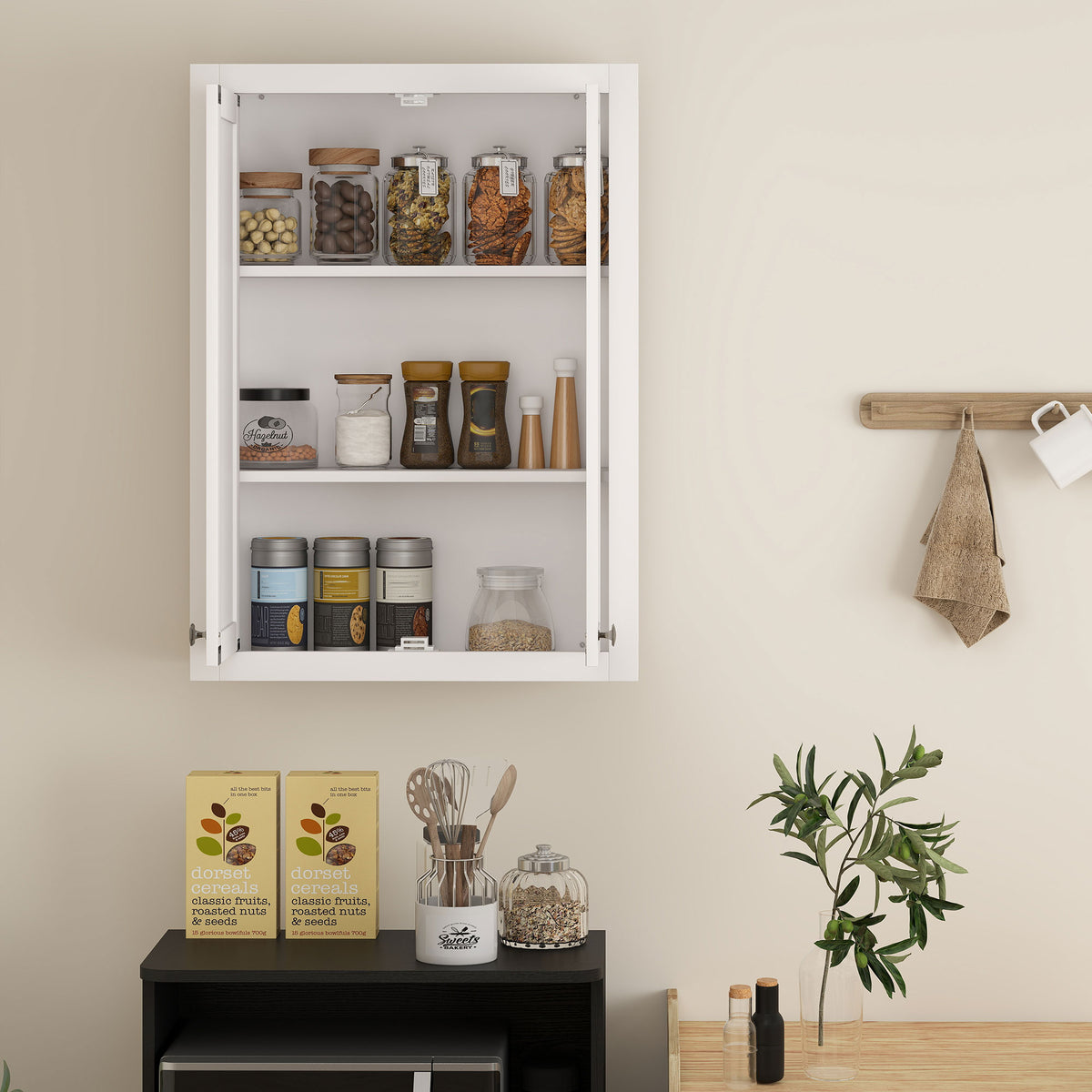 Armoire murale de salle de bain 3 niveaux, meuble de rangement suspendu  2 portes étagère réglable 61 x 20 x 84 cm blanc-7