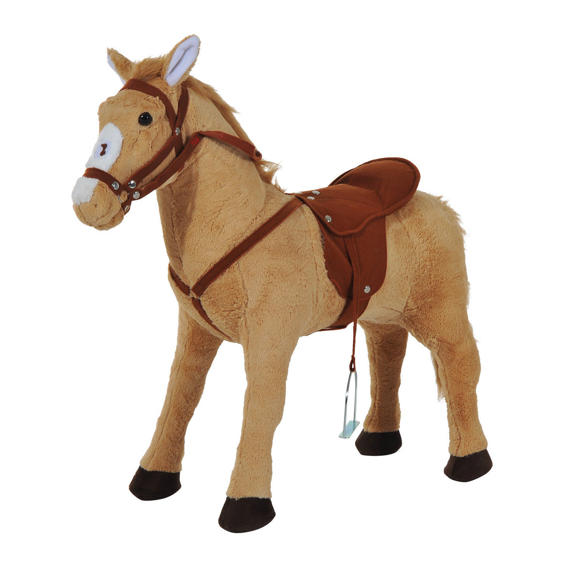 Cheval debout en peluche pour enfant à partir de 2 ans avec effets sonores selle et bride 85 cm (longueur) beige-0