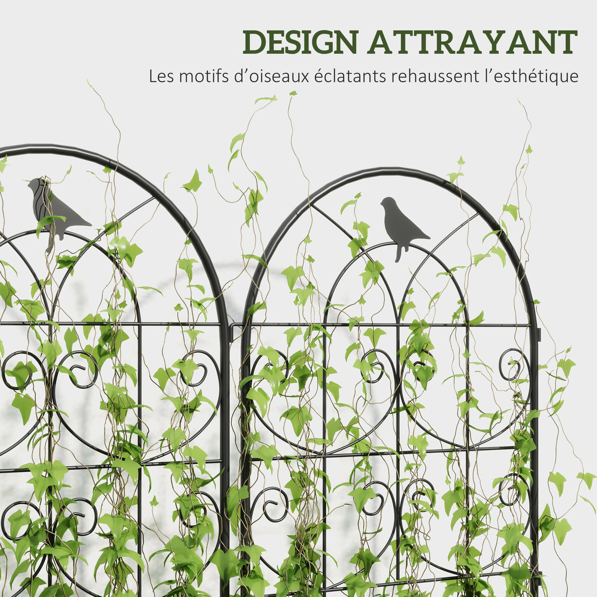 Support pour plantes grimpantes avec oiseaux lot de 2 treillis de jardin pour légume vigne fleur métal 50 x 120 cm noir-4