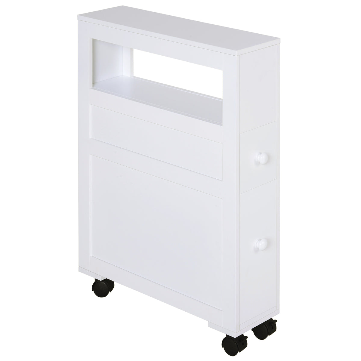 Meuble de rangement de salle de bain sur roulette armoire WC toilettes étagère ouverte 2 tiroirs 16 x 52 x 71,5 cm blanc-0