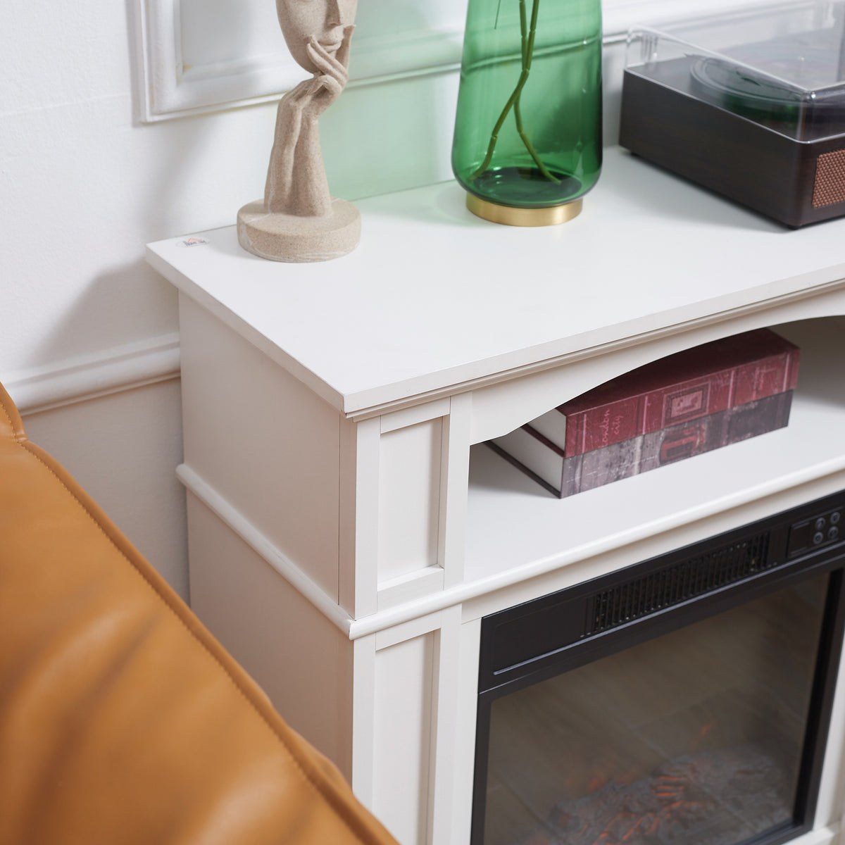 Cheminée électrique effet flammes LED luminosité réglable avec télécommande - 1800 W - 80,5 x 32,3 x 80,5 cm blanc-8