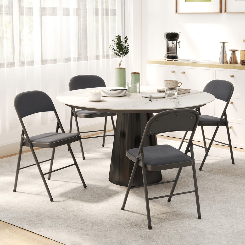 Lot de 4 chaises pliantes et portables intérieur avec assises et dossiers rembourrés en velours, cadre en acier, gris foncé-9