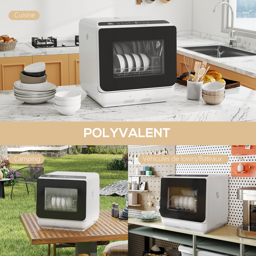 Mini lave-vaisselle compact 4 couverts, lave-vaisselle de table, 6 programmes, commandes tactiles, réservoir 6 L, blanc-8