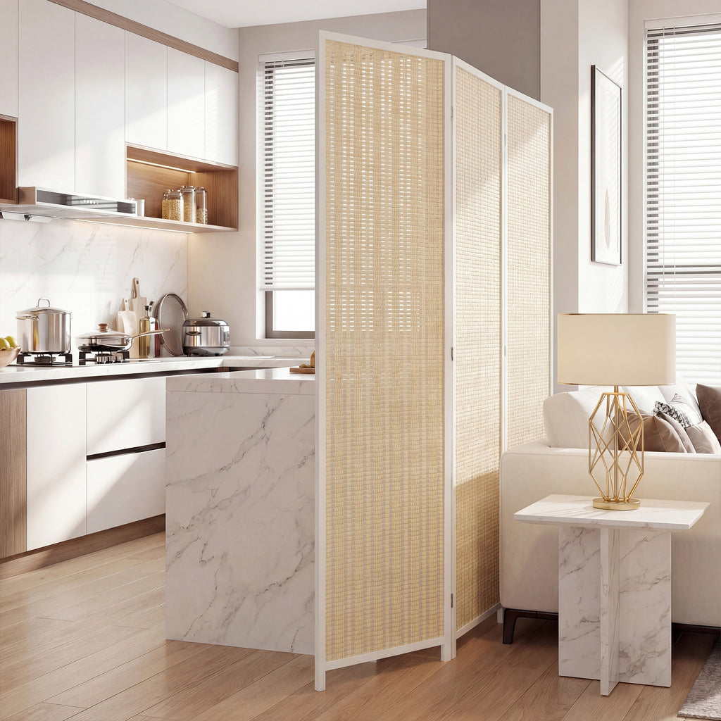 Paravent en bois séparateur de pièce closion de séparation pliable 3 panneaux 135 x 180 cm blanc-7