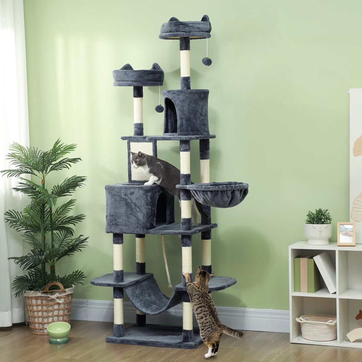 Arbre à chat 206 cm tour de jeux pour chat en peluche plusieurs niveaux idéal pour 1-3 chats 60 x 50 x 206 cm gris foncé-1