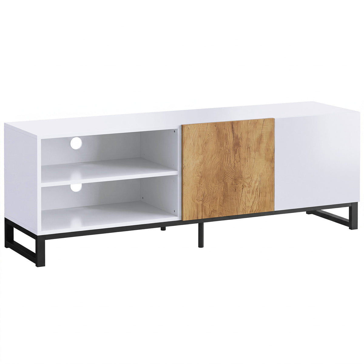 Meuble TV 140 cm, Meuble Télé pour Téléviseur jusqu'à 55 Pouces, 2 Portes à Fermeture Douce et Étagères Réglables, Blanc-0