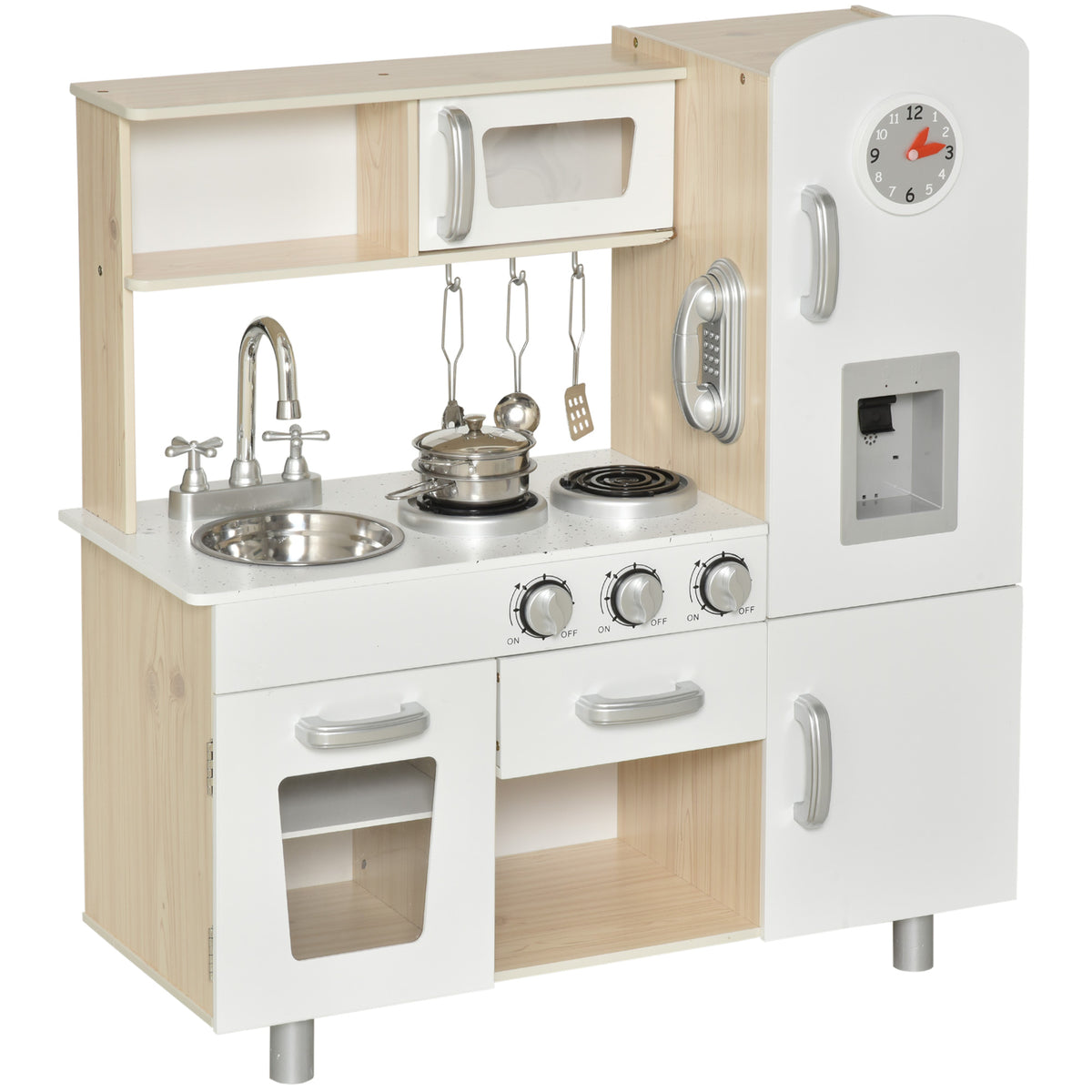 Cuisine Bois Jeu d'imitation - Cuisine Enfant - Nombreux Accessoires & rangements Inclus - MDF pin Blanc chêne Clair-0