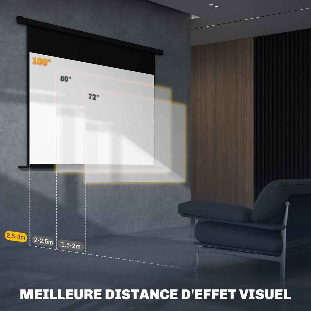 Écran vidéoprojecteur 100 Pouces, 16:9 4K HD montage mural ou plafond, panneau de commande et télécommande-5