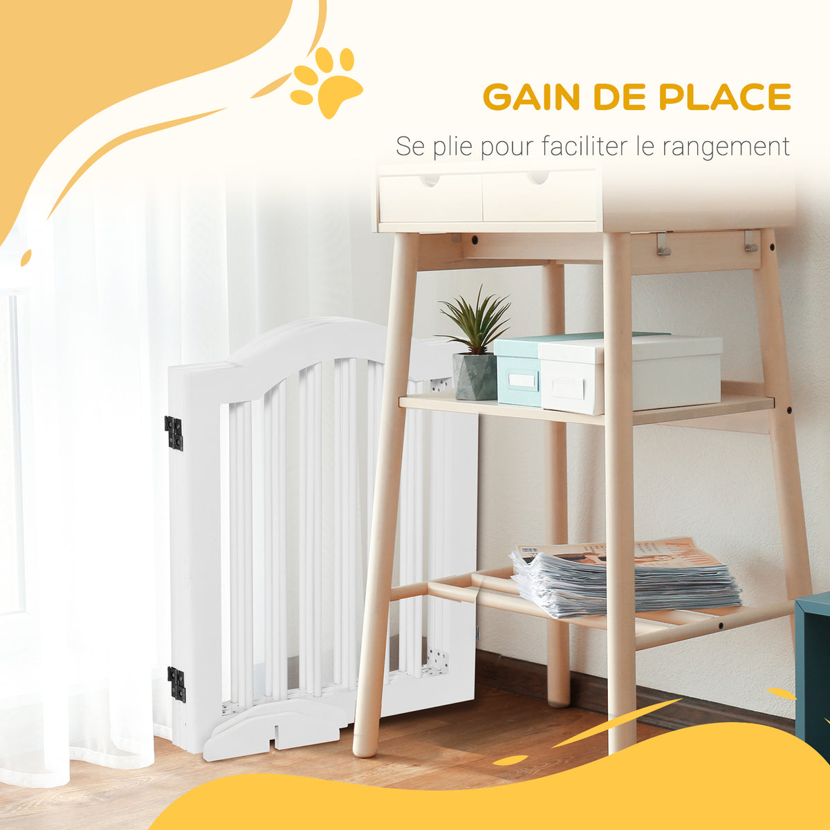Lot de 2 barrières de sécurité barrière modulable pliable pour animaux de compagnie pied de support 154,5 x 61 cm blanc-4