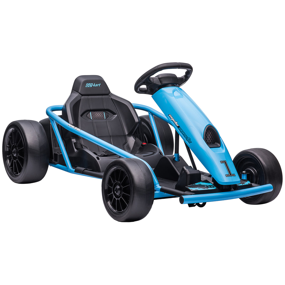 Kart Électrique pour Enfants 24 V, Go Kart avec Mode Drift, 2 Moteurs, Démarrage Progressif, 2 Vitesses 6-13 km/h, Bleu-0