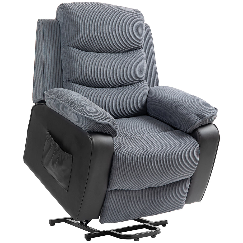 Fauteuil releveur électrique, fauteuil relax électrique velours côtelé, dossier inclinable, ports USB, 96x96x108cm, gris-0