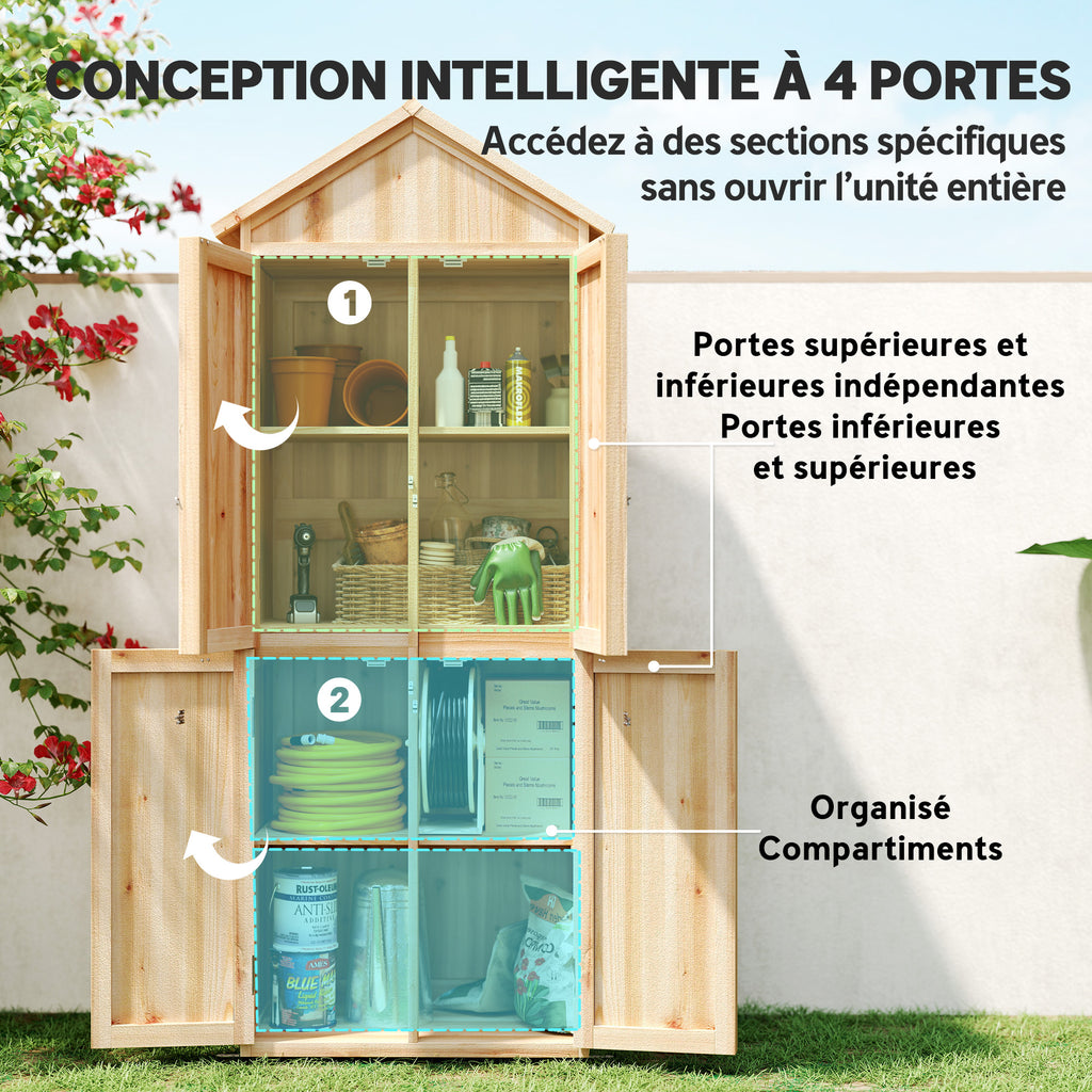 Armoire de Jardin en Bois Abri à Outils Rangement Extérieur Toit en Pointe en Asphalte 82x50x190cm Bois Naturel-6