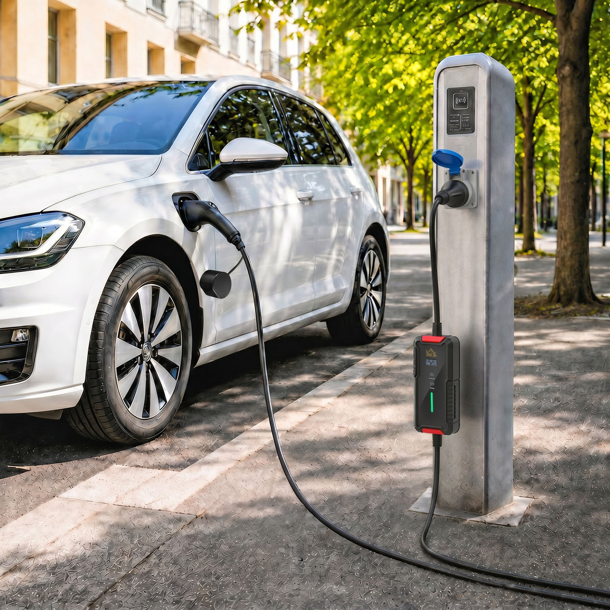 Chargeur Voiture Électrique Type 2, 7,4kW, 6-32A, 8m, Prise CEE, Adaptateur Européen, Écran LCD, IP65, 21x8,5x5cm, Noir-9