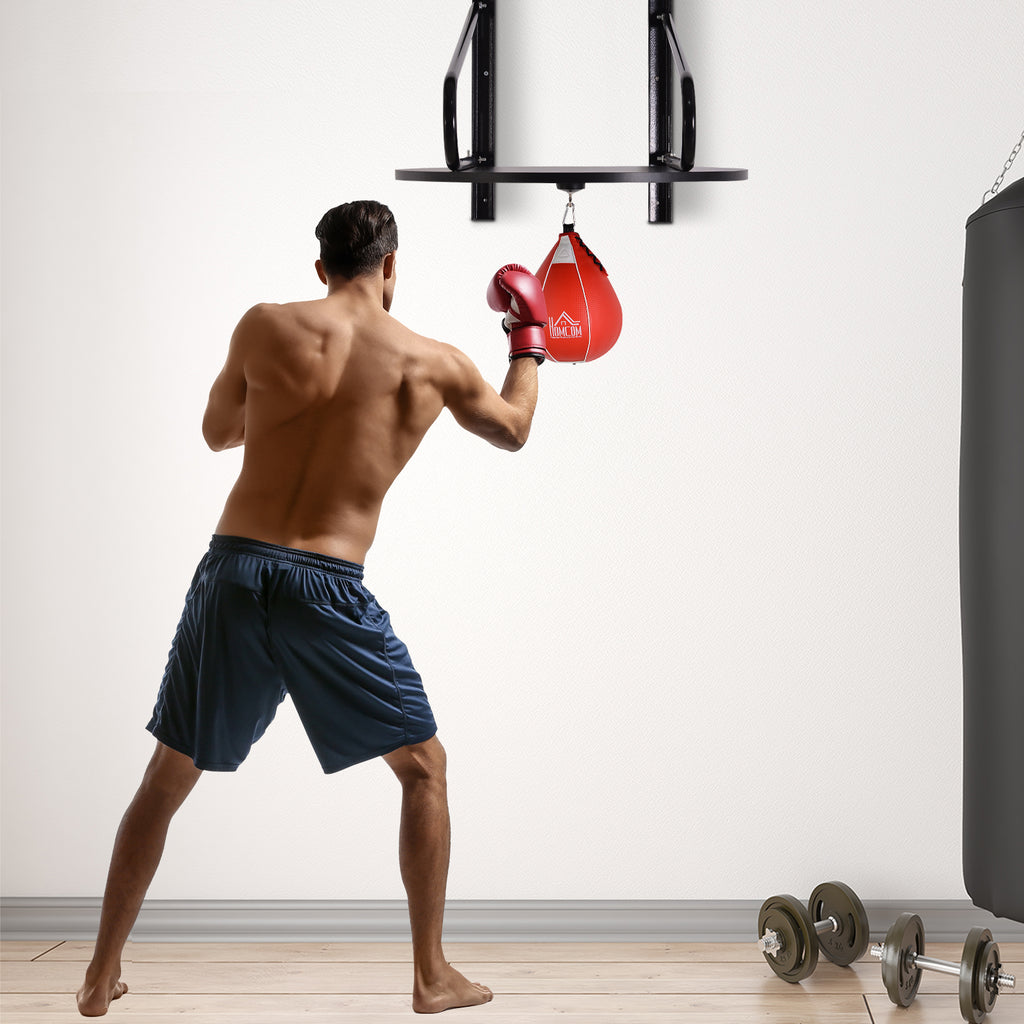 Punching Ball Poire de Vitesse Boxe avec Support Plateau tournant + Pompe en bois Hauteur Réglable Acier revêtement synthétique Rouge Noir-9