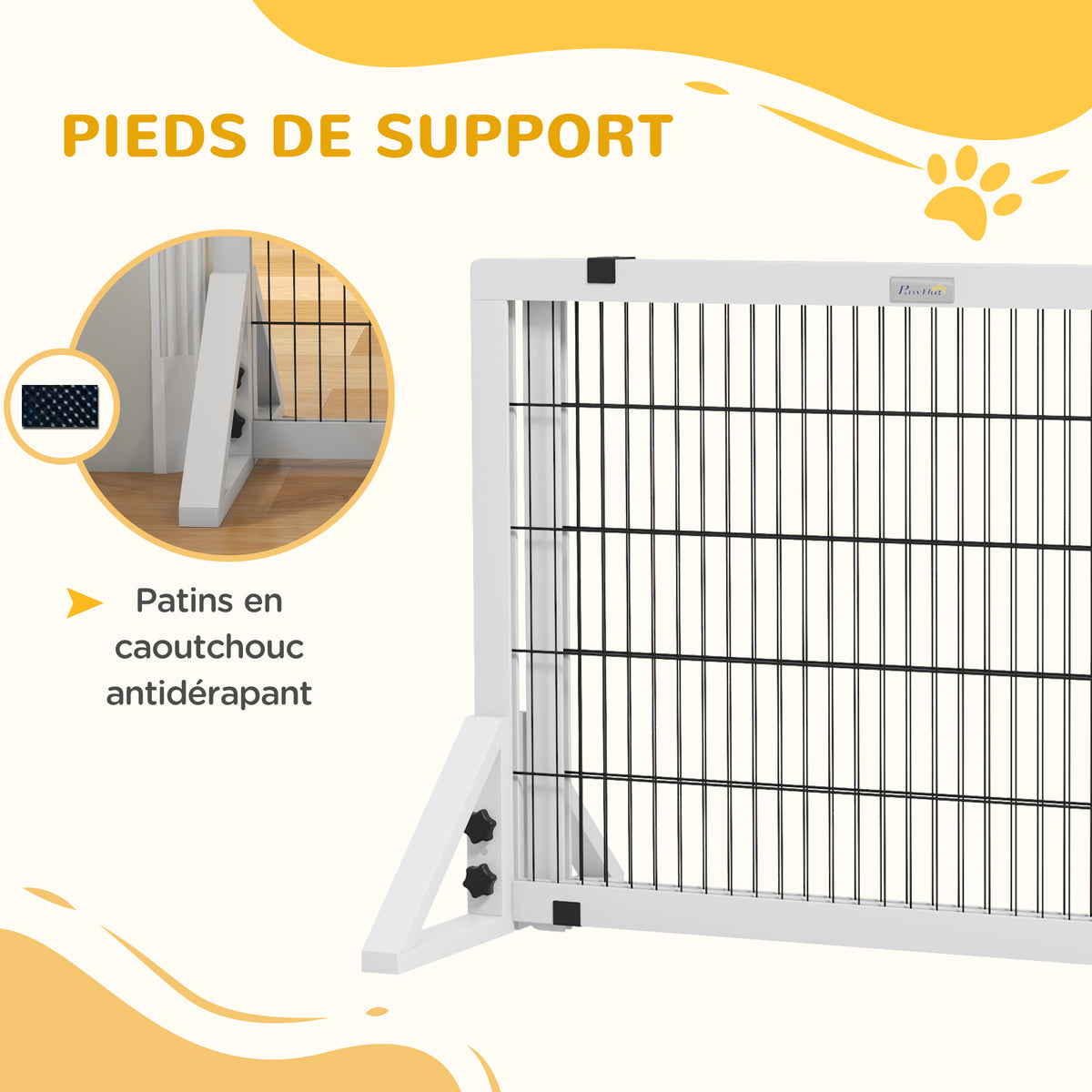 Barrière de sécurité pour chien barrière de protection à 2 panneaux largeur réglable 101-181 cm en bois acier blanc-6