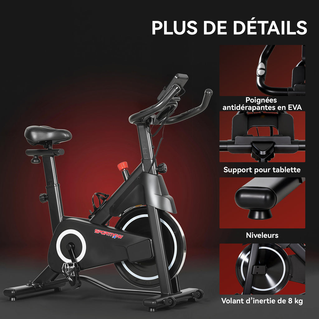 Vélo d'Appartement, Vélo d'Exercice, Résistance Magnétique Réglable, Écran LCD, Siège Confortable, 108x51x116cm, Blanc-8