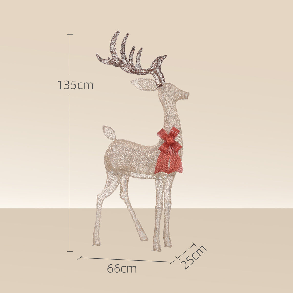 Renne de Noël lumineux, décoration renne lumineux Noël en acier, avec 137 LED blanc chaud, 66 x 25 x 135 cm, or-2