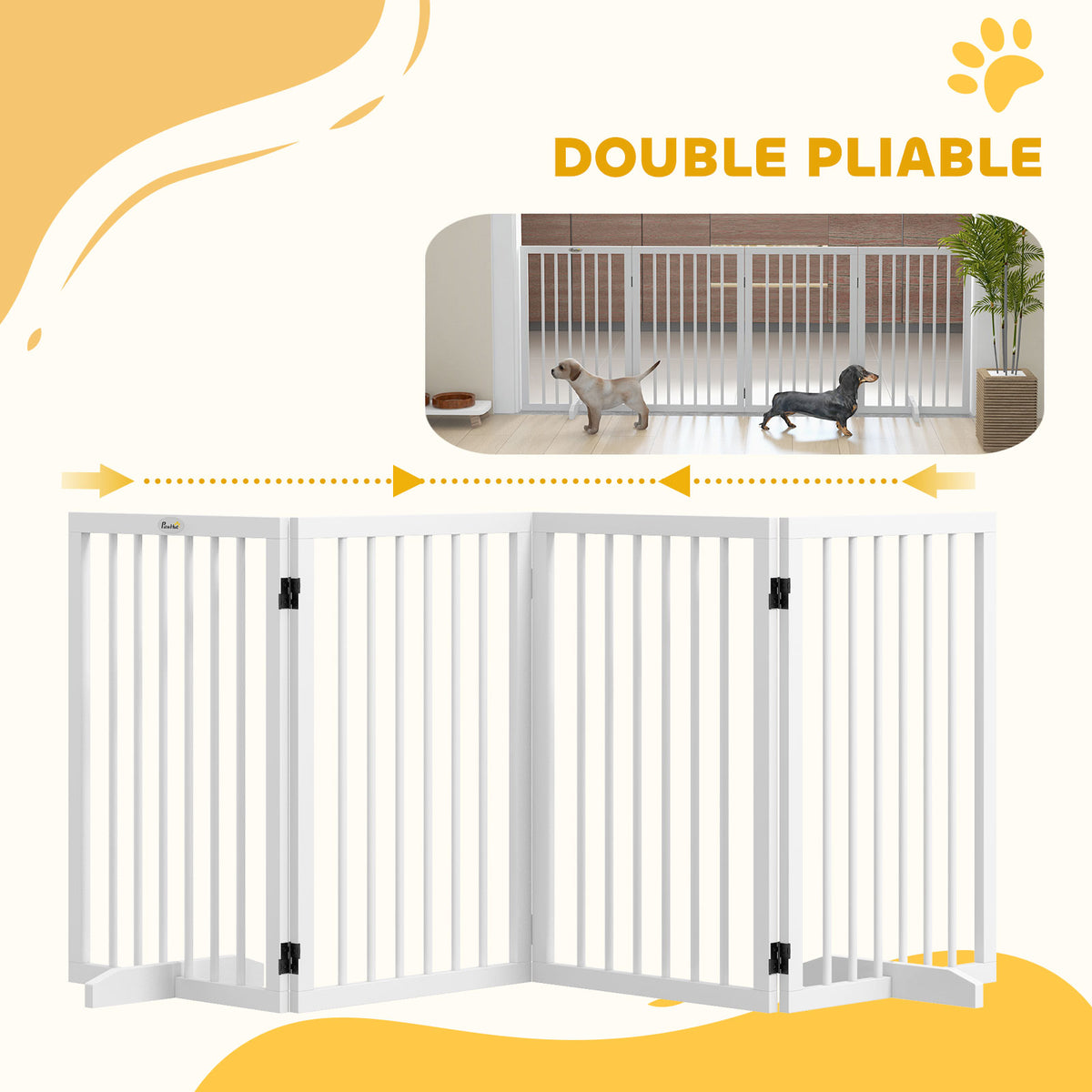 Barrière de sécurité modulable pliable pour animaux de compagnie avec pied de support, bois massif, 206 x 35,5 x 76 cm-4