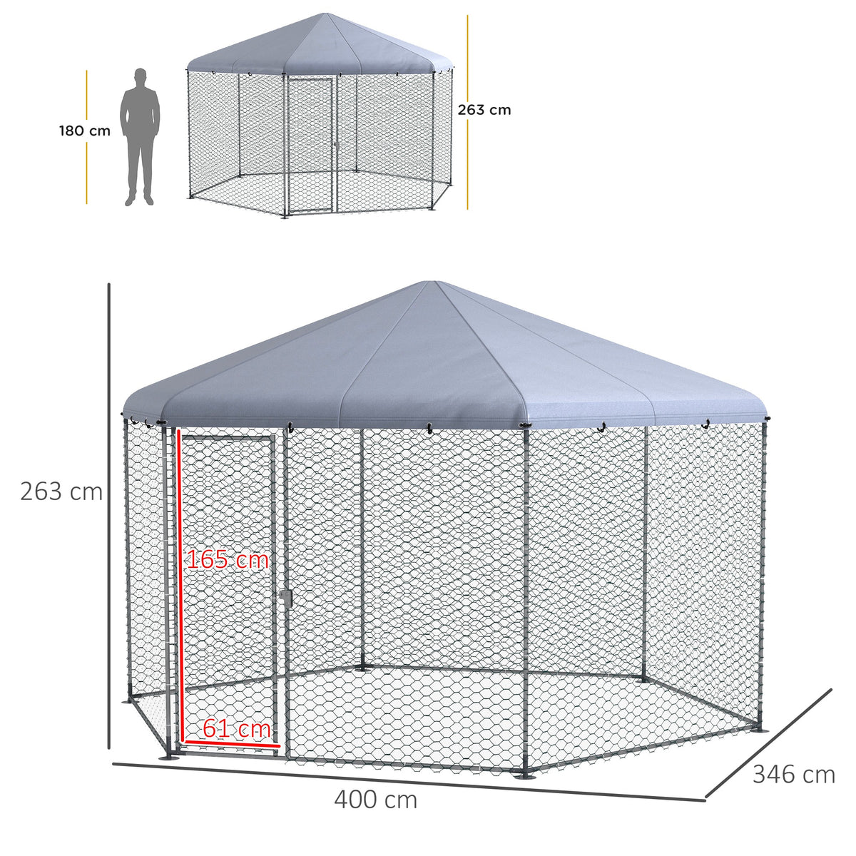 Enclos poulailler extérieur 10 m² parc grillagé 400 x 346 x 263 cm - espace couvert - 10-15 poules-2