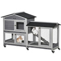 Clapier bois pour lapins petit enclos animaux villa pour lapin sur roulettes 2 étages gris-0