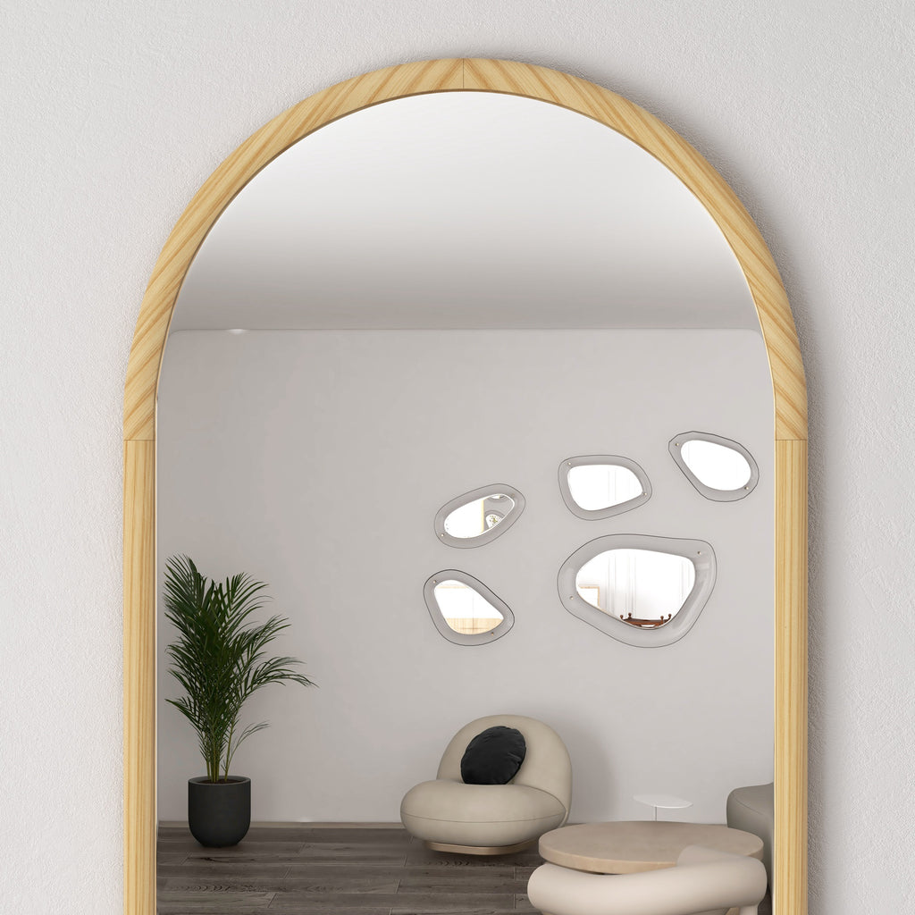 Miroir mural arche, 110 x 65 cm Cadre en bois, Miroir arqué pour le salon, la chambre, l'entrée, bois naturel-8
