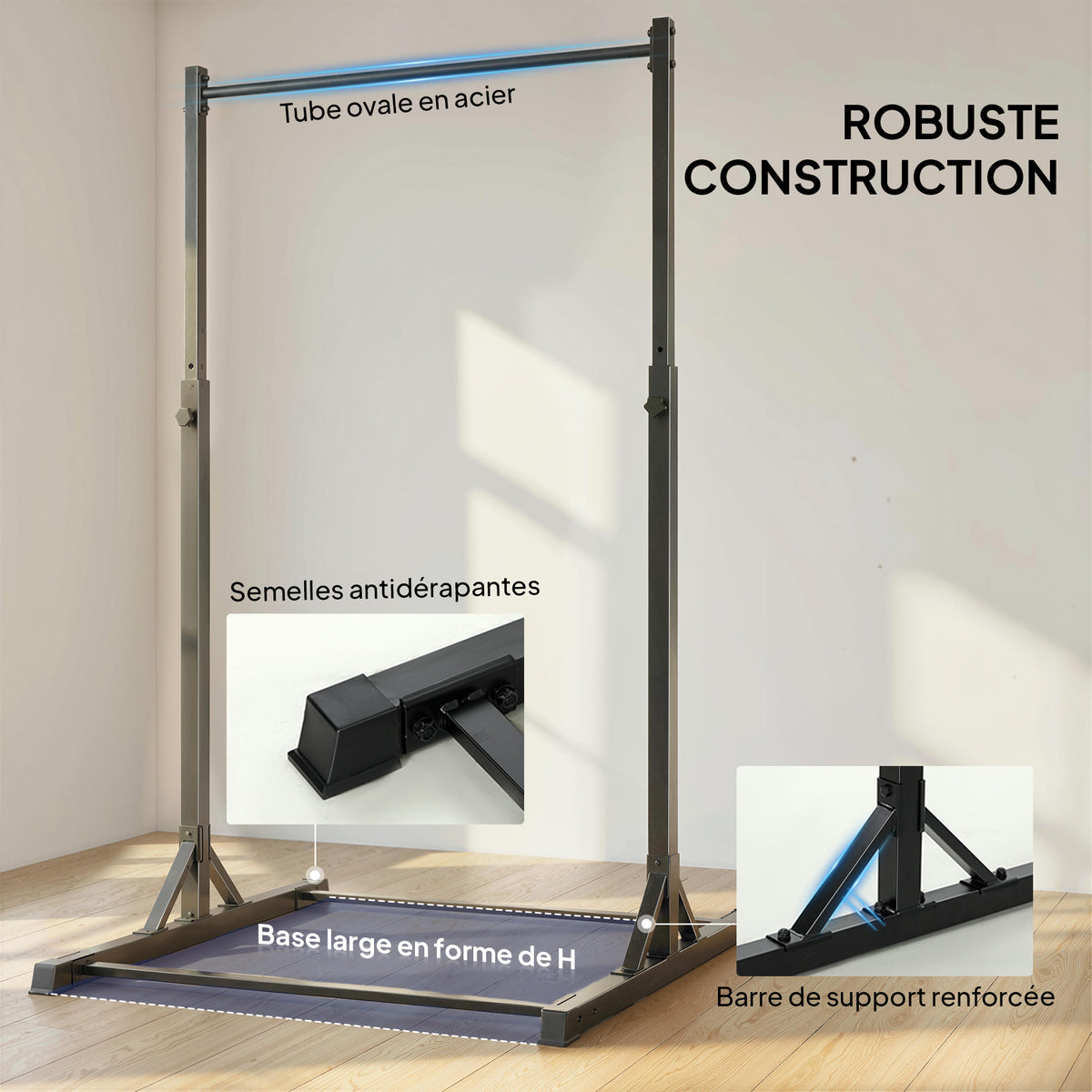 Station de musculation et barre de traction power tower 200 kg avec 8 niveaux de hauteur noir-4
