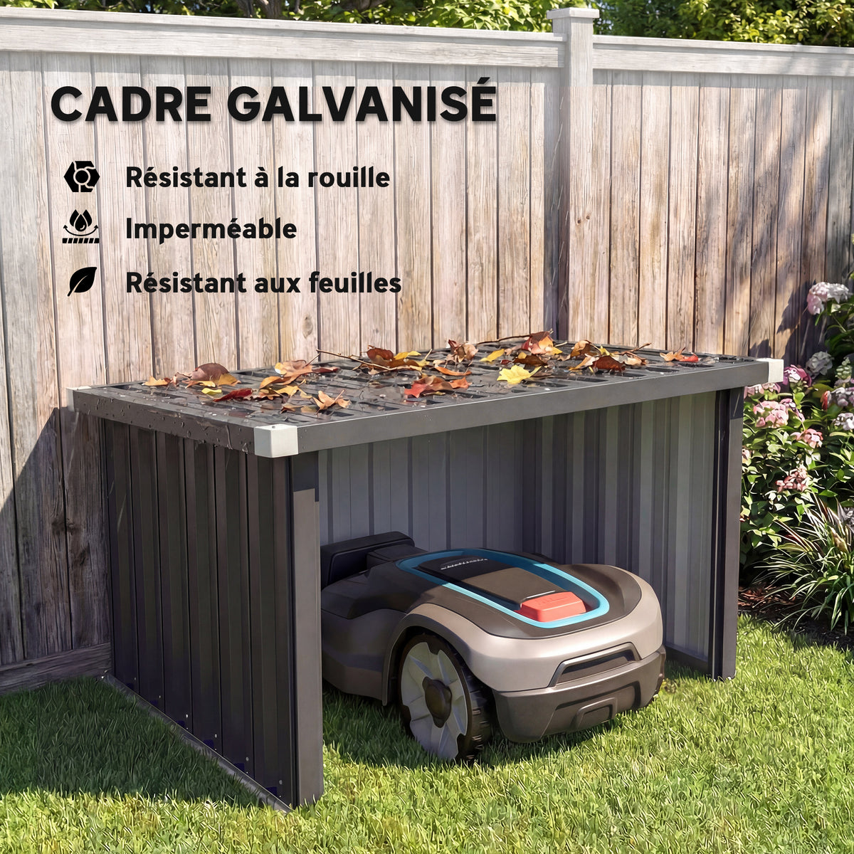 Abri Robot Tondeuse Garage pour Robot Tondeuse avec Toit incliné en acier galvanisé, 108 x 86 x 62,5 cm, gris foncé-3
