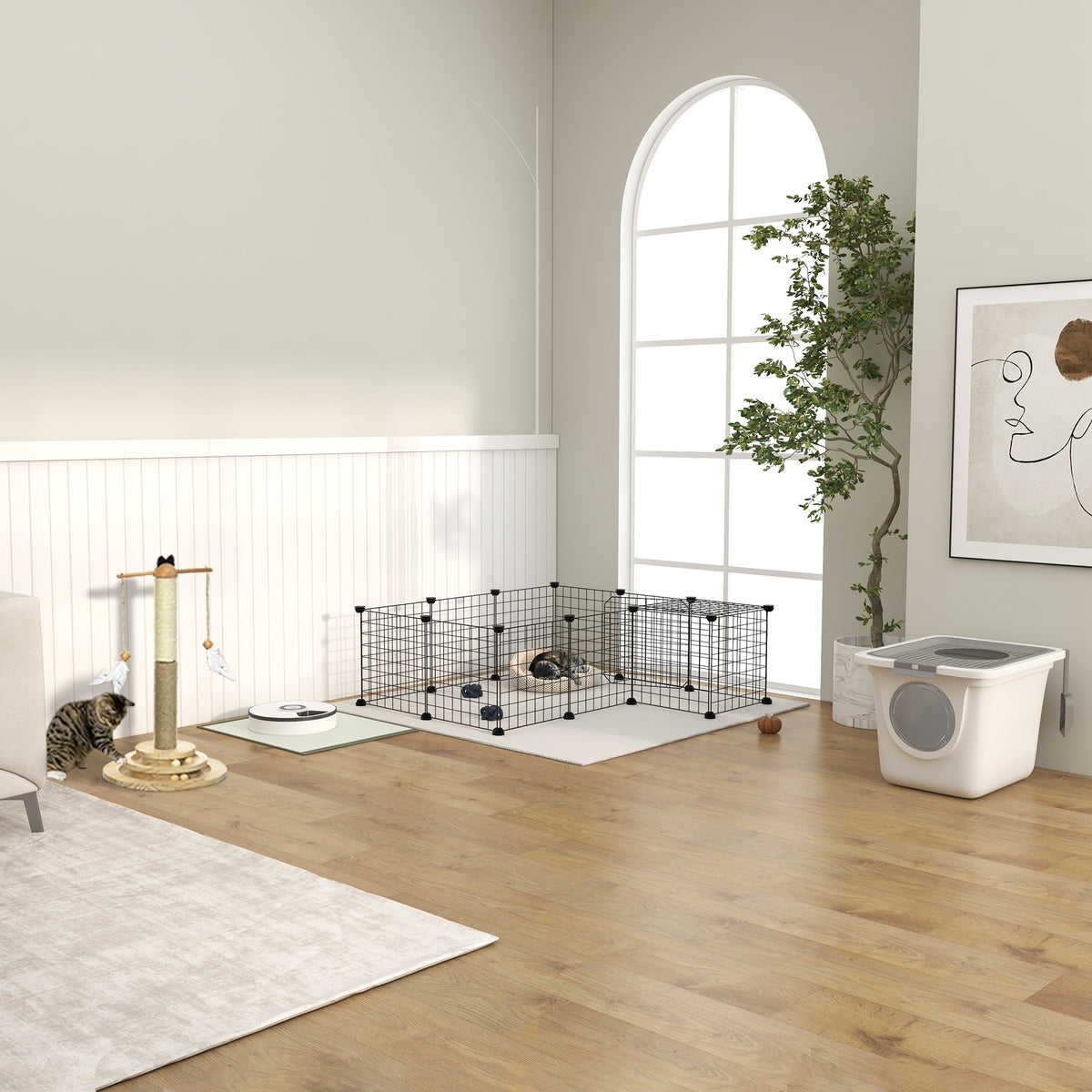 Cage parc clôture pour animaux domestiques enclos pour petits animaux 146 x 73 x 73 cm modulable 2 niveaux 36 panneaux bords arrondis fil en acier noir-8